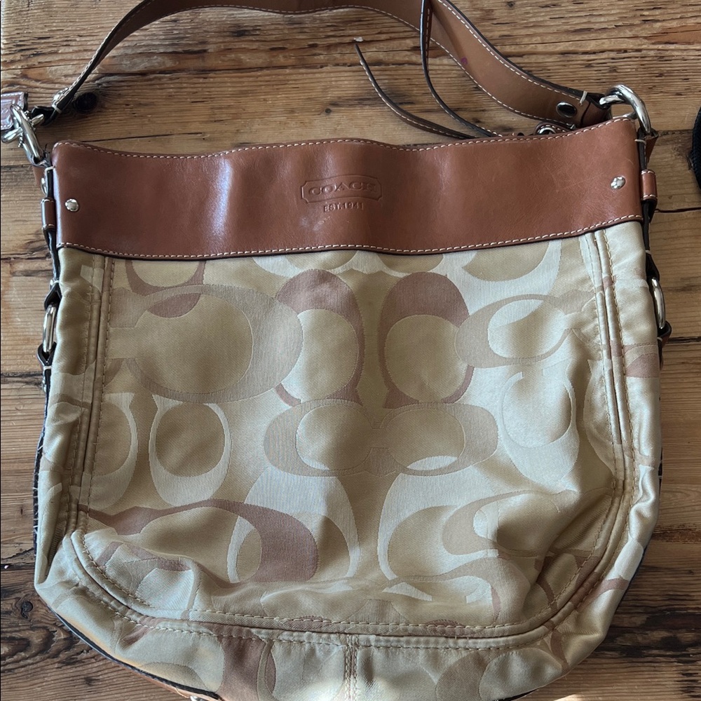 Coach Beige and Brown Hobo Signature Shoulder Bag